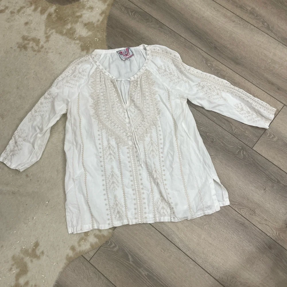 Johnny was white long sleeve embroidered cami peasant blouse - Picture 1 of 7